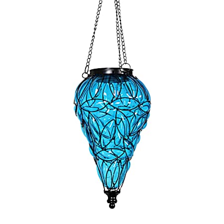 Solar Blue Tear Glass Hanging Lantern