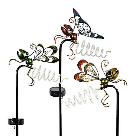 Solar Dragonfly/Butterfly Spiral Tail Metal Garden Stake - Assorted