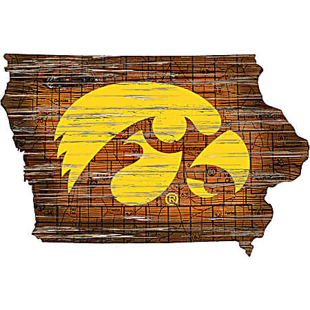 Iowa Hawkeyes Distressed State Map Logo Vintage Sign