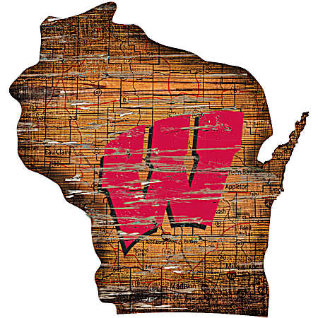 Wisconsin Badgers Distressed State Map Logo Vintage Sign