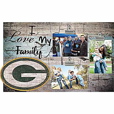 Green Bay Packers 3 Clip Frame Distressed Wood Vintage Sign