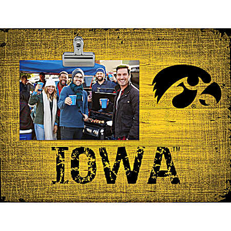 Iowa Hawkeyes 1 Clip Distressed Wood Yellow Vintage Sign & Picture Holder