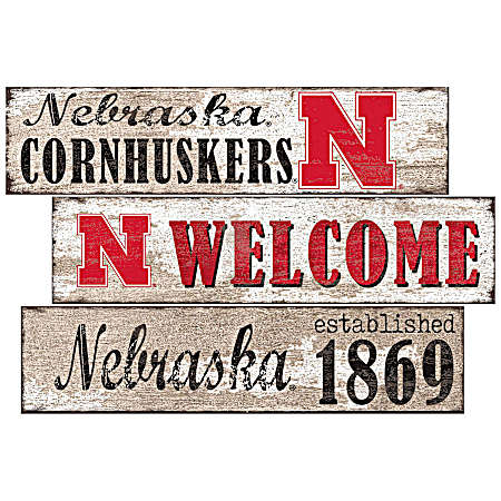 Nebraska Cornhuskers Distressed Logo 3 Plank Vintage Sign