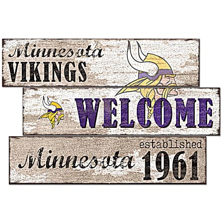 Minnesota Vikings Distressed Logo 3 Plank Vintage Sign