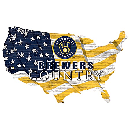 Milwaukee Brewers Distressed USA Silhouette Team Sign