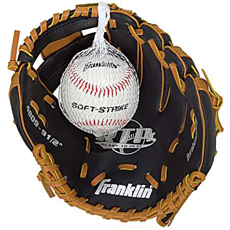9.5 in Black & Tan Baseball Glove w/ Ball
