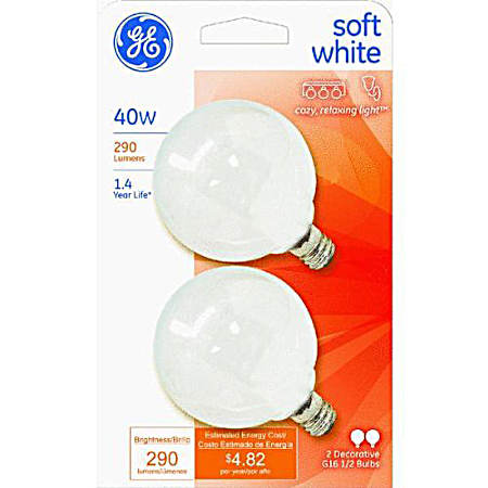 40W G16.5 Soft White Decorative Bulb - 2 Pk.