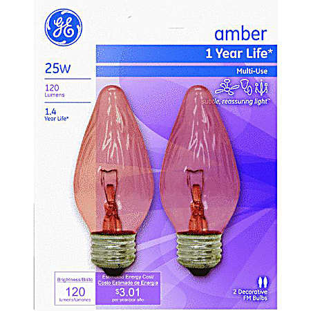 25W Amber Flame Tip Decorative Bulbs - 2 Pk.