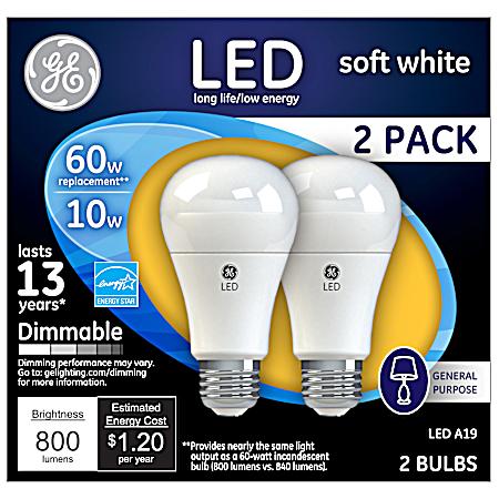60W LED Soft White Light Bulb - 2 Pk