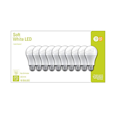 10W Soft White LED A19 Bulbs - 10 Pk