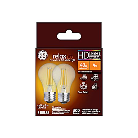 4W Relax LED A15 Soft White Clear Light Bulbs - 2 Pk