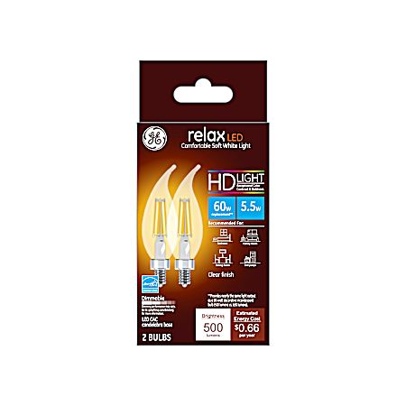 5.5W Relax LED CAC Soft White Clear Bent Tip Decorative Bulbs - 2 Pk