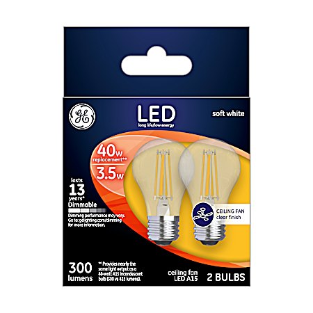 3.5W LED A15 Soft White Clear Ceiling Fan Light Bulbs - 2 Pk