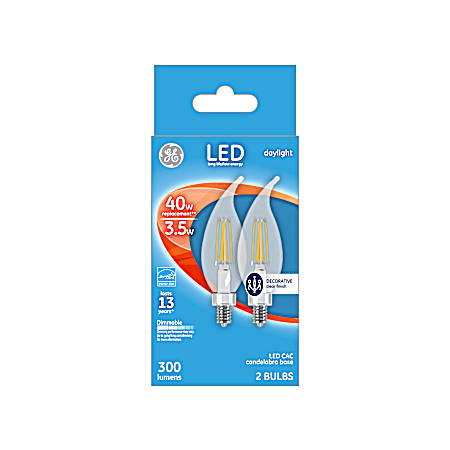 3.5W LED CAC Daylight Clear Bent Tip Decorative Bulbs - 2 Pk