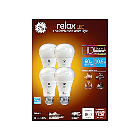 10.5W LED Relax HD Soft White Light Bulbs - 4 Ct
