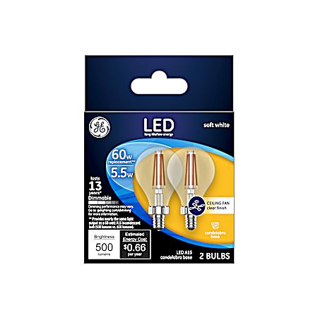 5.5W LED A15 Soft White Clear Ceiling Fan Light Bulbs - 2 Pk