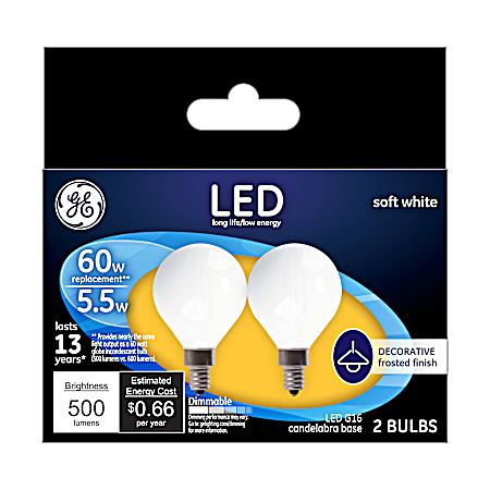 5.5W LED G16 Soft White Frosted Hanging Fixtures Light Bulbs - 2 Pk