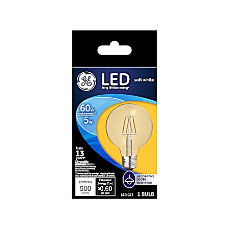 5W LED G25 Soft White Clear Decorative Globe Light Bulb - 1 Pk