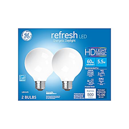 5.5W Refresh LED G25 Daylight Frosted Globe Light Bulbs - 2 Pk