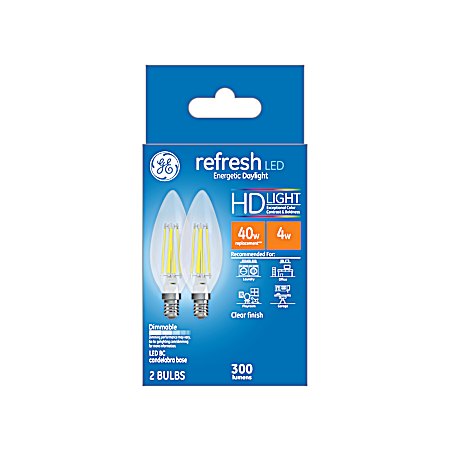 4W Refresh LED BC Daylight Clear Blunt Tip Decorative Bulbs - 2 Pk