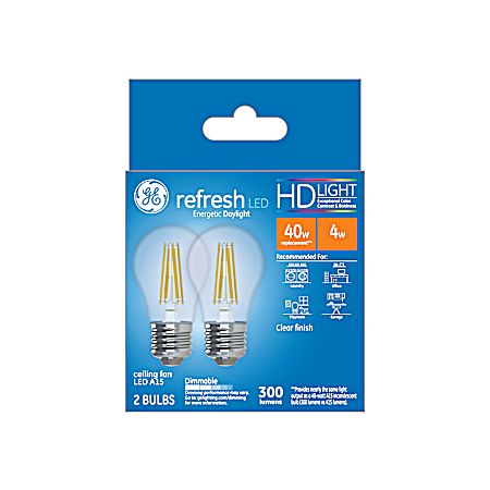 4W Refresh LED A15 Daylight Clear Ceiling Fan Light Bulbs - 2 Pk