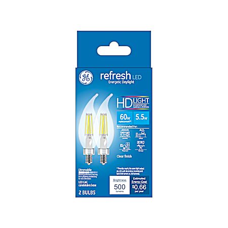 5.5W Refresh LED CAC Daylight Clear Bent Tip Decorative Bulbs - 2 Pk