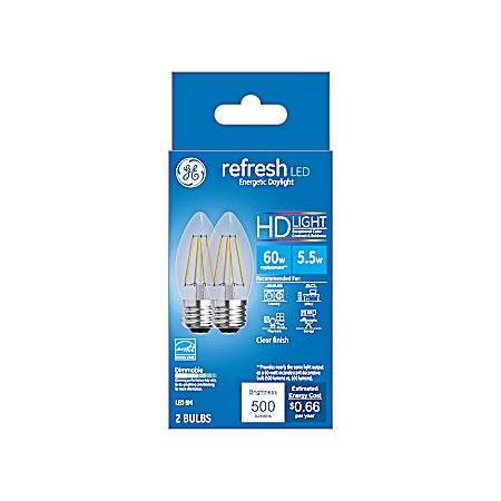 5.5W Refresh LED BM Daylight Clear Blunt Tip Decorative Bulbs - 2 Pk