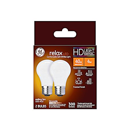 4W Relax LED A15 Soft White Frosted Ceiling Fan Light Bulbs - 2 Pk