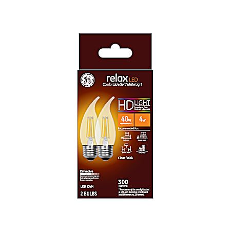 4W Relax LED CAM Soft White Clear Bent Tip Decorative Bulbs - 2 Pk