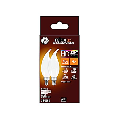 4W Relax LED CAC Soft White Frosted Bent Tip Decorative Bulbs - 2 Pk