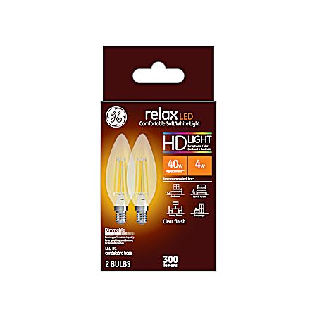 4W Relax LED BC Soft White Clear Blunt Tip Decorative Bulbs - 2 Pk