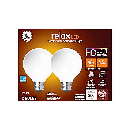 4.5W Relax LED G25 Soft White Frosted Globe Light Bulbs - 2 Pk