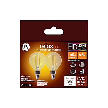 4.5W Relax LED G16 Soft White Clear Globe Light Bulbs - 2 Pk