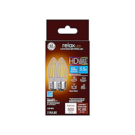 5.5W Relax LED BM Soft White Clear Blunt Tip Decorative Bulbs - 2 Pk