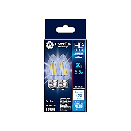 Reveal 60W Equivalent LED BM Blunt Tip Light Bulbs - 2 Pk