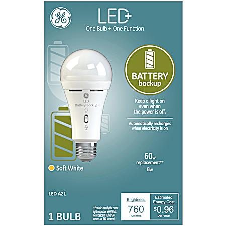 60W A21 Soft White LED+ Battery Backup Smart Light Bulb
