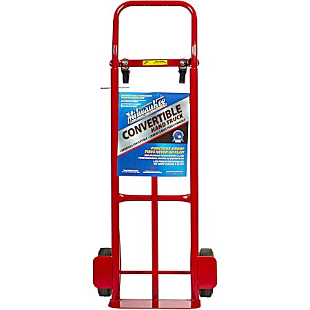 600 lb Red Convertible Steel Hand Truck w/ 8 in Solid Puncture-Proof Tires