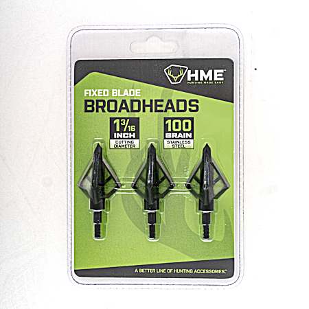 Fixed Blade 100 Grain Broadhead Arrowhead - 3 Pk