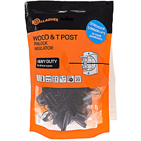 Black Multi-Post Wide Jaw Pinlock Insulator - 20 Pk