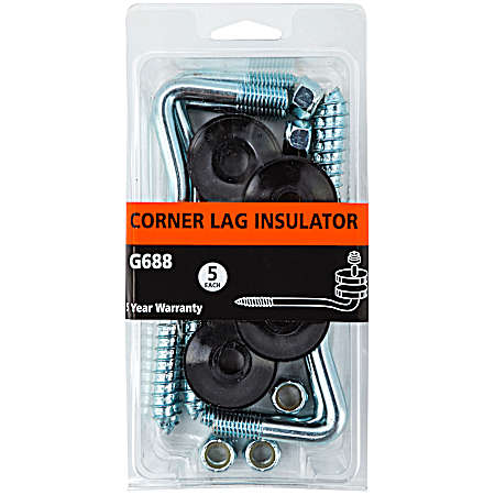 Black Corner Lag Insulator for Wood Posts - 5 Pk