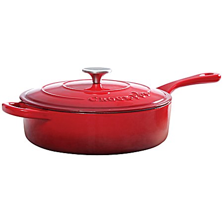 3-1/2 qt Scarlet Red Artisan Enameled Cast Iron Deep Saute Pan w/Lid