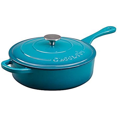 3-1/2 qt Teal Ombre Artisan Enameled Cast Iron Deep Saute Pan w/Lid