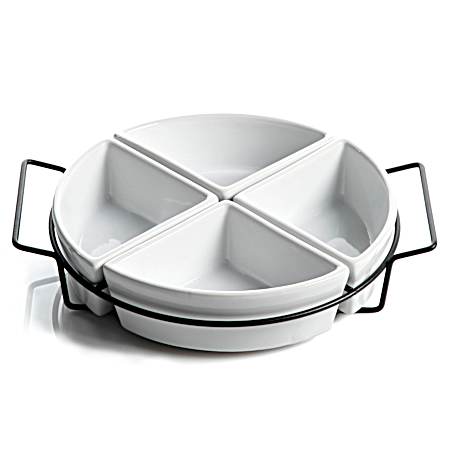4 Section White Gracious Dining Tidbit Dish Set w/Wire Rack
