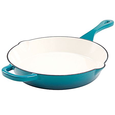 10 in Teal Ombre Artisan Enameled Cast Iron Round Skillet