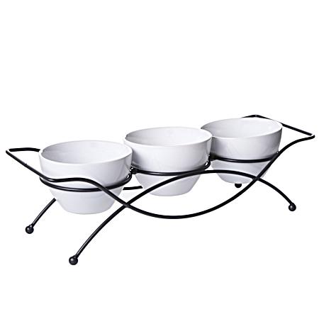 Porcelain Serving Bowl Set with Metal Rack