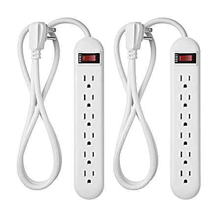 6-Outlet Power Strips w/ Right Angle Plug & Lighted Switch - 2 Pk