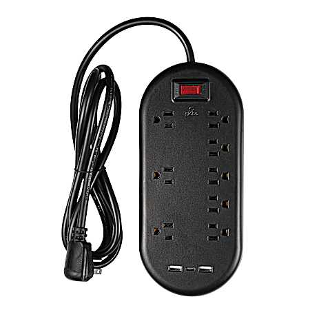 8-Outlet Grounded USB Power Strip w/ Circuit Breaker Switch