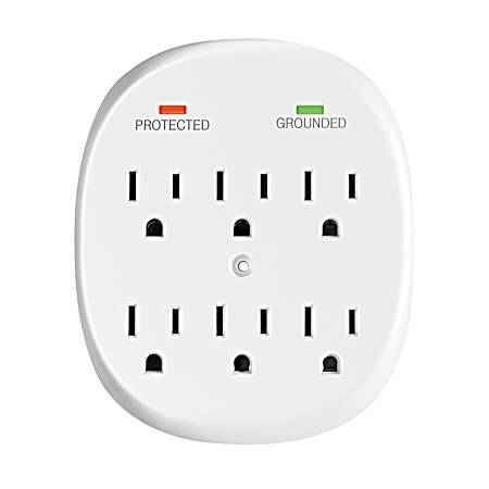 White 6-Outlet Wall Tap Surge Protection