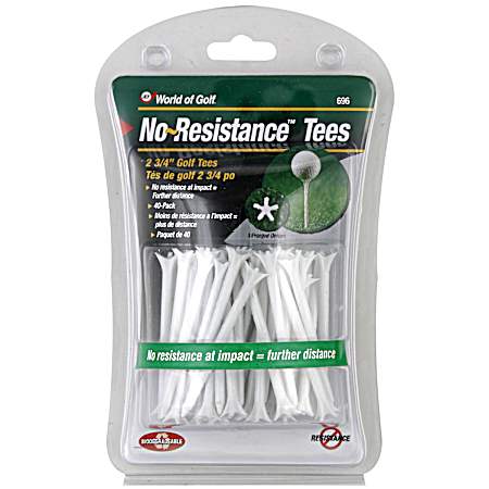 White No Resistance Golf Tees - 40 Pk
