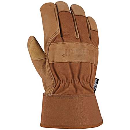 Men's Brown Safety Cuff Insulated Grain Leather Work Gloves